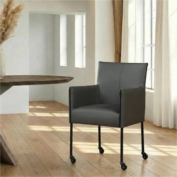 Leren eetkamerstoel More - Toledo Antracite (donkergrijs) -, Huis en Inrichting, Stoelen, Ophalen of Verzenden, Nieuw, Leer, Bohemian, Industrieel, Modern, Scandinavisch