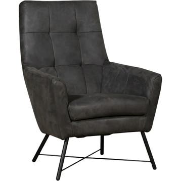 Leren fauteuil Proud - Kenia Antracite (grijs), Nieuw, Ophalen of Verzenden, 75 tot 100 cm, Industrieel, Modern