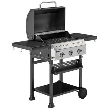 Gasgrill 9 KW 3 Branders BBQ Grillwagen Roestvrij Staal Incl, Verzenden