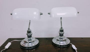 Tafellamp (2) - bank-, kantoor- of bibliotheeklamp - Glas,