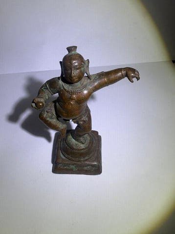 sculptuur, Dancing Krishna - 8 cm - Brons - 1400, Antiek en Kunst