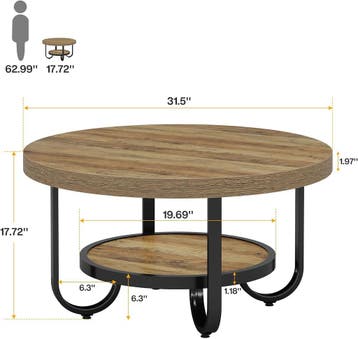 Tribesigns ronde salontafel met 2 niveaus en opbergplank voo, Verzenden, Zo goed als nieuw