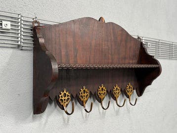 Rek - Hout, Messing - antiek wandrek / keuk rek, Antiek en Kunst, Curiosa en Brocante