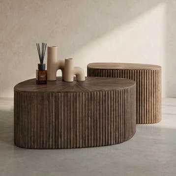 *WOONWINKEL* Teak Salontafelset Met Ribbels, Huis en Inrichting, Tafels | Salontafels, Verzenden, Nieuw