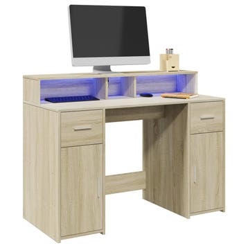 vidaXL Bureau met LED-verlichting 120x55x91 cm hout sonoma, Huis en Inrichting, Bureaus, Verzenden, Nieuw