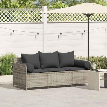vidaXL Tuinbank 3-zits met kussens poly rattan lichtgrijs, Tuin en Terras, Verzenden, Nieuw