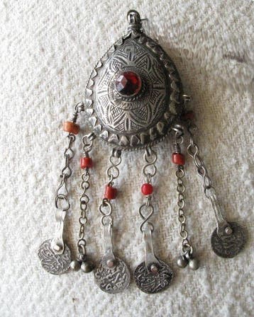 Zilver, Glas, Koraal - Hanger - bermil, Antiek en Kunst