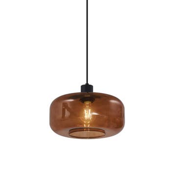 Retro hanglamp zwart met brons glas - Bizle, Verzenden, Nieuw, Glas, Retro