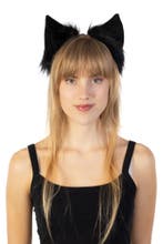 Haarband Furry Oortjes Zwart Kat Poes Vos Diadeem Dons Diere, Ophalen of Verzenden, Nieuw, Carnaval, Accessoires