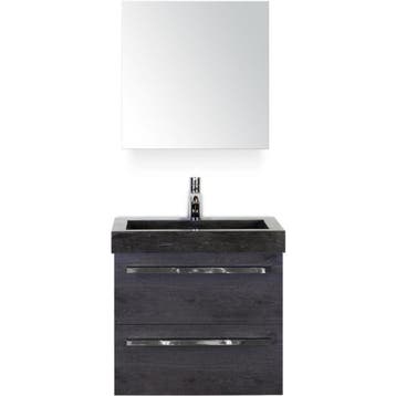 Seville Badmeubelset 60 cm - Black Oak - Wastafel Hardsteen, Ophalen of Verzenden, Nieuw