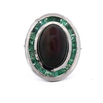 Cocktailring Platina - 24.50ct. tw. Opaal - Smaragd