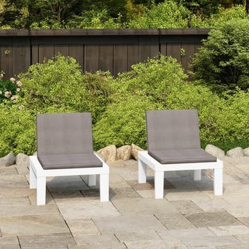 vidaXL Loungestoelen 2 st met kussens kunststof wit, Tuin en Terras, Tuinstoelen, Verzenden, Nieuw, Kunststof