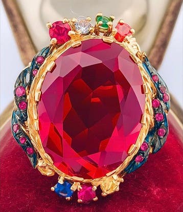 Zonder minimumprijs - Ring - 9 kt. Roségoud, Zilver Robijn -, Nieuw
