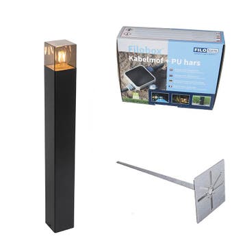 Buitenlamp zwart met smoke glas met grondpin en kabelmof, Verzenden, Nieuw, Aluminium
