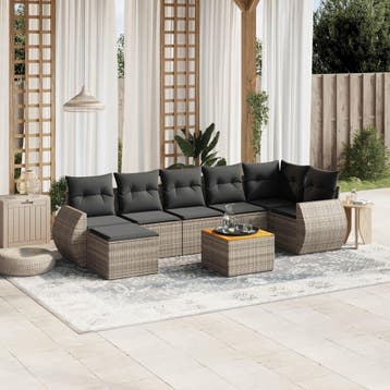 vidaXL 8-delige Loungeset met kussens poly rattan grijs, Verzenden, Nieuw, 7 zitplaatsen, Loungeset