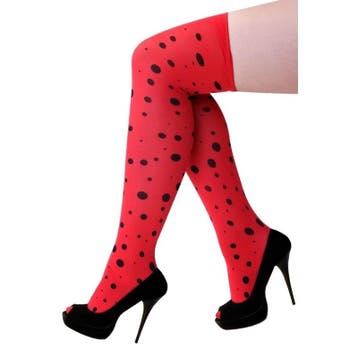 Polkadot carnaval kousen rood/zwart - Kousen, Ophalen of Verzenden, Nieuw