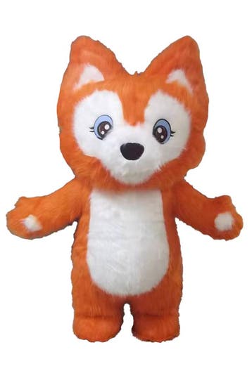 KIMU® Mega Opblaasbare Mascotte Vos Oranje 2 Meter Fox Kostu, Ophalen of Verzenden, Nieuw, Carnaval, Kleding