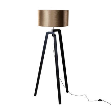 Vloerlamp zwart met velours kap brons 50cm - Puros, Verzenden, Nieuw, Hout, Classic-antique