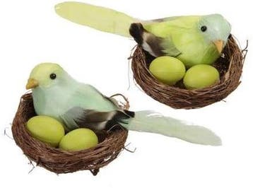 Vogelnestjes met 1 vogel en 2 eitjes pastelgroen 7.5 cm doos, Ophalen of Verzenden, Nieuw