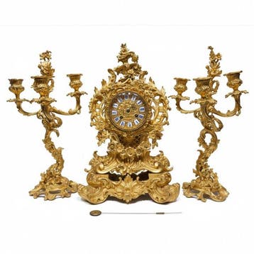 Klok en garnituur set - Antiek Brons - 1850-1900