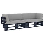vidaXL Tweezitsbank pallet met kussens zwart geïmpregneerd, Verzenden, Nieuw