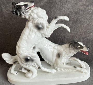Große Hunde Gruppe Thüringen - sculptuur, Paar Barsoi, Antiek en Kunst, Antiek | Glas en Kristal