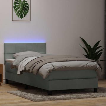 vidaXL Boxspring met matras en LED fluweel lichtgrijs 80x220, Eenpersoons, Verzenden, Nieuw, Stof