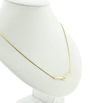 Gouden ketting met vaste hanger en diamant; 0,005 ct., Gebruikt, Ophalen of Verzenden, Met edelsteen, Goud