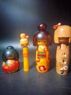 Beeld, Vier cute faces Vintage Japanse Creatieve Kokeshi