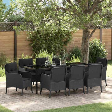 vidaXL Tuin eettafelset 9 st Zwart poly rattan, Tuin en Terras, Tuinsets en Loungesets, Verzenden, Nieuw, Rotan, Meer dan 8 zitplaatsen