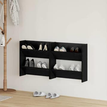 vidaXL Schoenenkast 2 st 60 x 18 x 60 cm Bewerkt hout Zwart, Verzenden, Nieuw