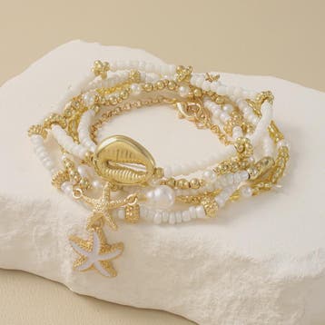 Set van 5 Vintage Kralen Armbanden met Sterren en Schelpen -, Verzenden, Nieuw