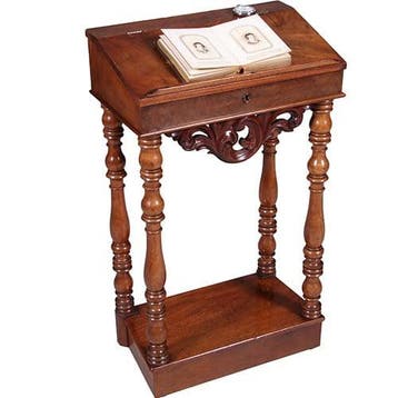 Kleine lezenaar mahonie Willem III met klep en gedraaide poo, Antiek en Kunst, Ophalen of Verzenden
