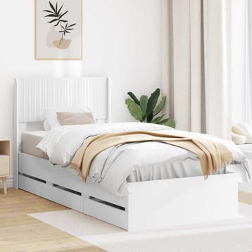vidaXL Bedframe met opbergruimte en hoofdbord met lade Wit, Verzenden, Nieuw, Wit, Hout