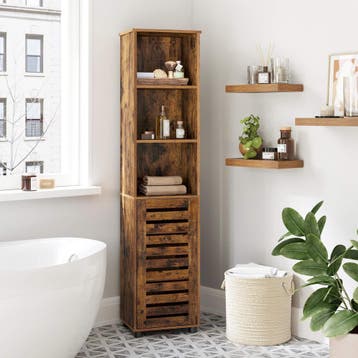 Hoge Badkamerkast Donker Vintage Hout Design – 30x40x167cm, (Half)hoge kast, Minder dan 50 cm, Verzenden, Nieuw