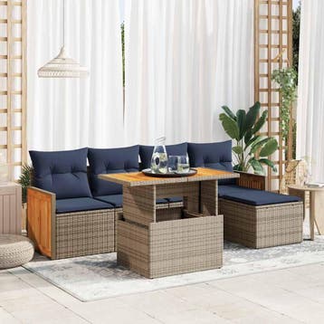 vidaXL 6-delige Loungeset met kussens poly rattan acacia, Verzenden, Nieuw, Loungeset