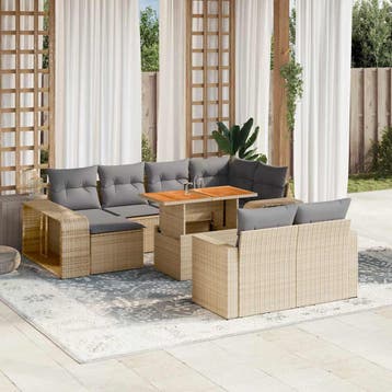 vidaXL 11-delige Tuinset met kussens poly rattan beige, Verzenden, Nieuw, Tuinset