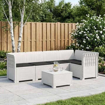 vidaXL 5-Zits Tuin Sofa met Kussens Rattan Look PP Wit, Verzenden, Nieuw