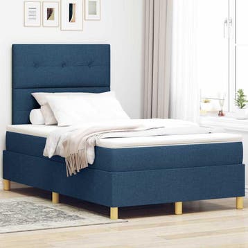 vidaXL LED Box Spring Bed met hoofdeinde Blauw 120 x 200 cm, Nieuw, Twijfelaar, Stof, Verzenden