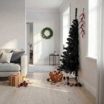 vidaXL Kunstkerstboom met standaard half 180 cm PVC zwart, Diversen, Verzenden, Nieuw