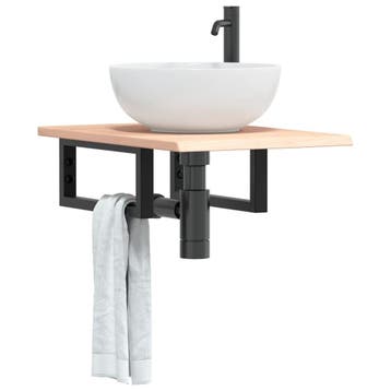 vidaXL Badkamer wandschap staal en massief eikenhout, Verzenden, Nieuw