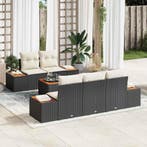 vidaXL Tuinbankenset met kussen 6 pcs Zwart Poly riet, Verzenden, Nieuw, Rotan, 6 zitplaatsen