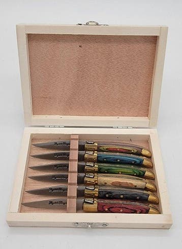 Laguiole Bougna - Tafelmessenset (6) - Hout, Messing - Pic -, Antiek en Kunst