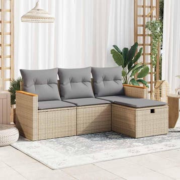 vidaXL 4-delige Loungeset met kussens poly rattan beige, Verzenden, Nieuw, Loungeset