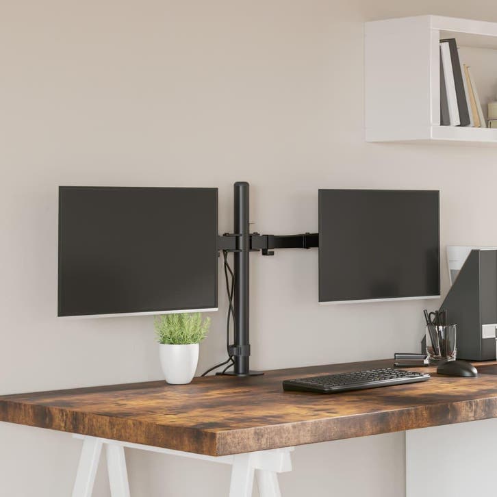 vidaXL Monitorstandaard dubbel VESA 75/100 mm staal zwart, Audio, Tv en Foto, Televisie-accessoires, Nieuw, Verzenden