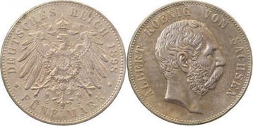 1898e Kaiserreich 5 Mark Albert Sachsen 1898 E sehr schoe..., Verzenden