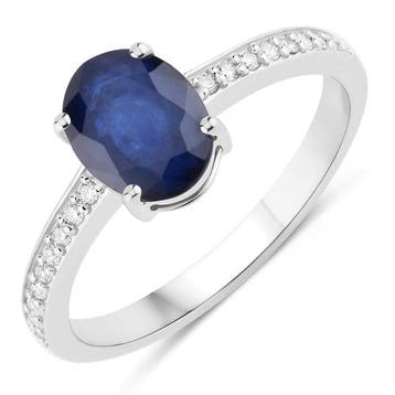 Ring - 14 karaat Witgoud - 1.22ct. tw. Saffier - Diamant -, Nieuw