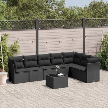 vidaXL 8-delige Loungeset met kussens poly rattan zwart, Verzenden, Nieuw, Loungeset