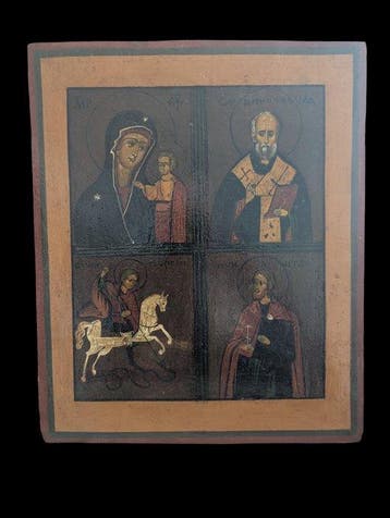 Icoon - Orthodoxe icoon met vier registers – Maagd met Kind,