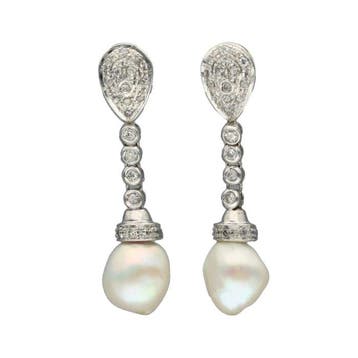 Oorbellen - 18 karaat Witgoud Diamant (Natuurlijk) - Parel, Nieuw